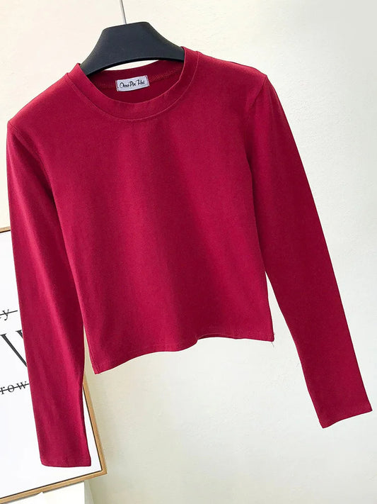 Women's Clothing O-Neck Long Sleeve Navel Autumn Base Women's Clothing Fashion