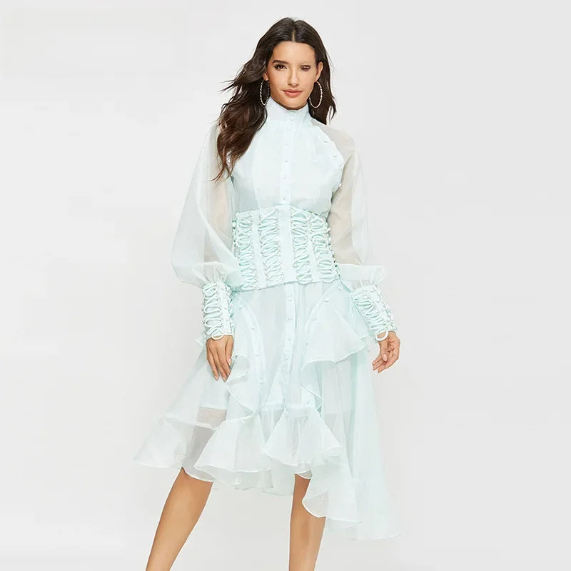 Spring 2024 Heavy Industry Vintage Printing Asymmetrical Dress Retro Floral Midi Dress Net Red Thirteen Lines One Piece Delivery