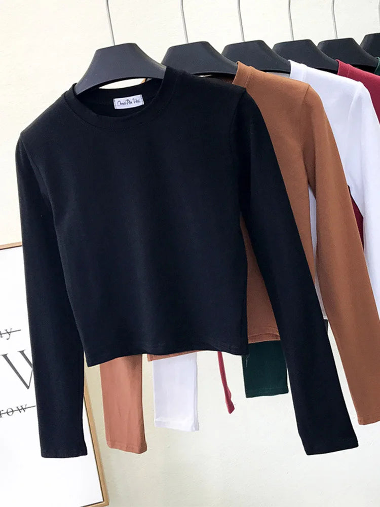 Women's Clothing O-Neck Long Sleeve Navel Autumn Base Women's Clothing Fashion