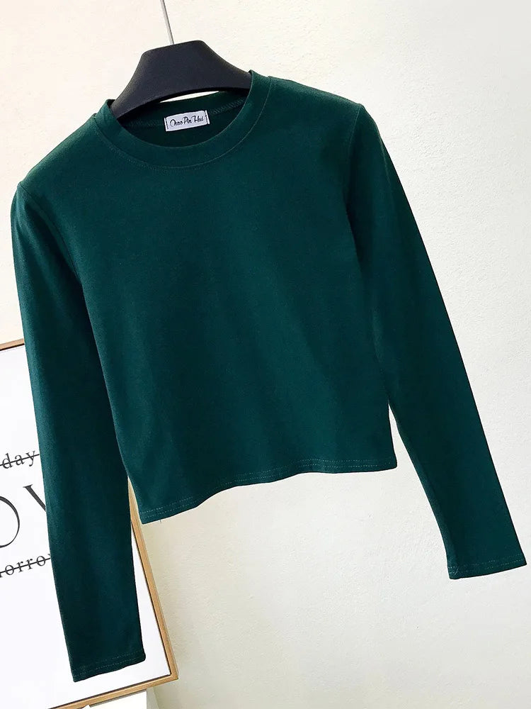 Women's Clothing O-Neck Long Sleeve Navel Autumn Base Women's Clothing Fashion
