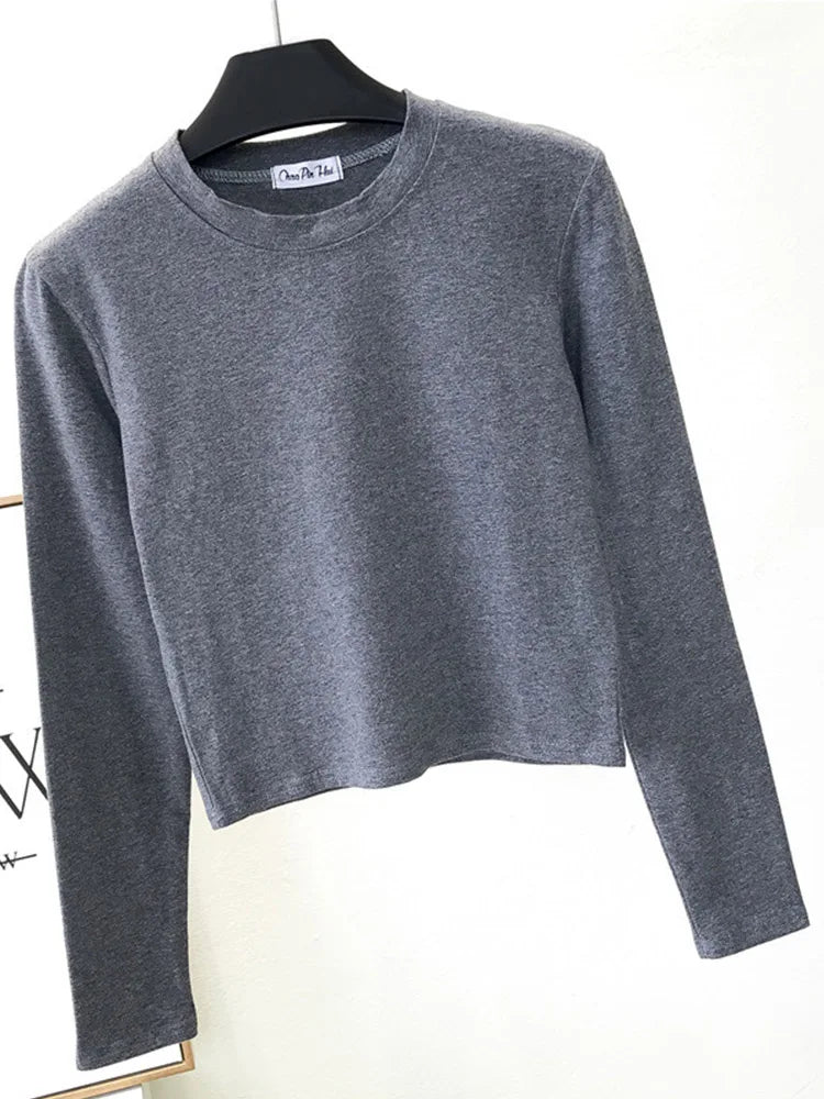 Women's Clothing O-Neck Long Sleeve Navel Autumn Base Women's Clothing Fashion