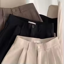 High Waist Women Suit Pants Fall Straight Office Ladies Korean Fashion Trousers Casual Button Loose Female